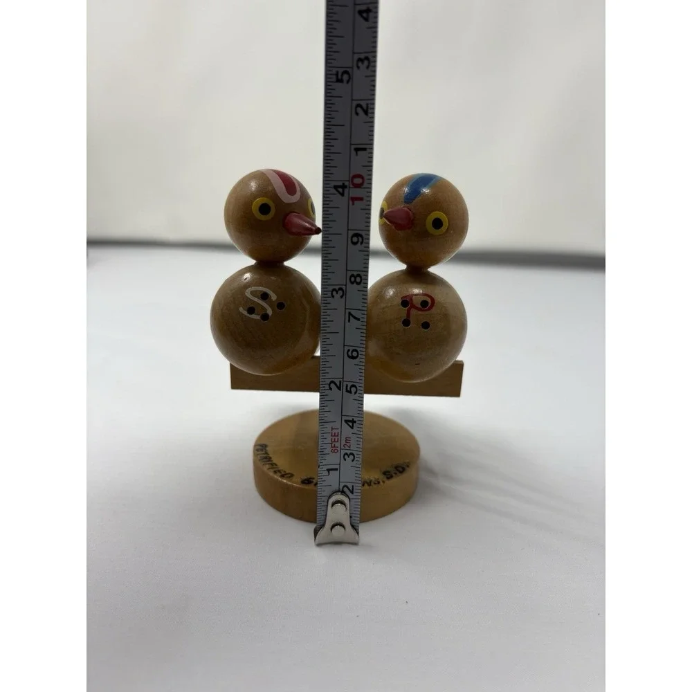 Vintage Hand Painted Wooden Birds Perch Stand‎ Salt & Pepper Retro MCM Unique